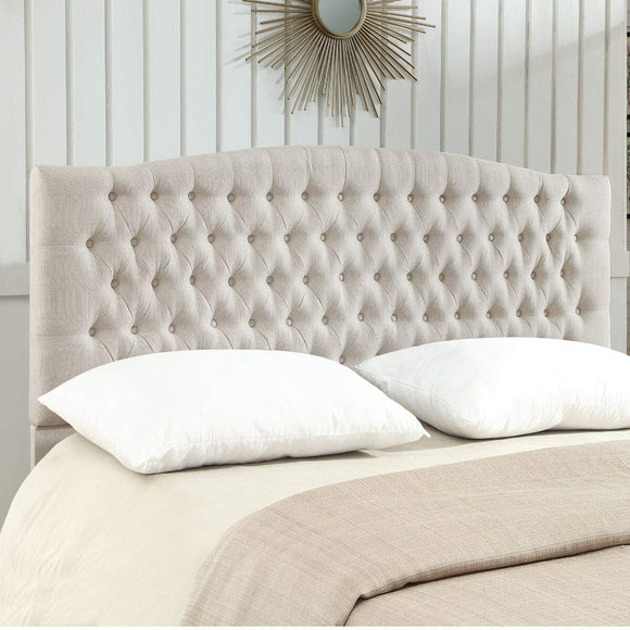 24KF Linen Upholstered Tufted Button King Headboard and Comfortable Fashional Padded King/California King Size headboard - Ivory 24KF