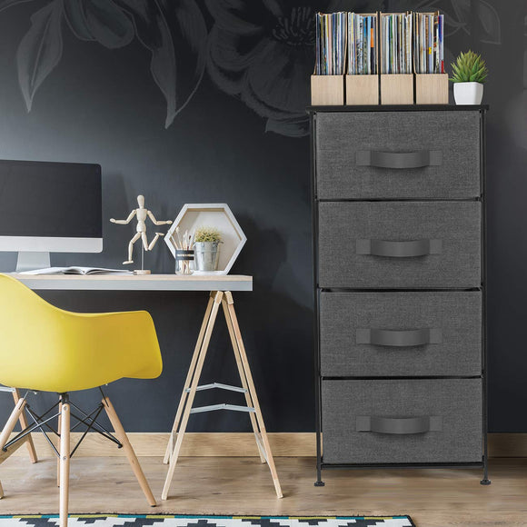 iLieber Dresser with 4 Drawers - Tall Storage Tower Unit Organiser for Bedroom, Hallway, Closet, College Dorm - Chest Drawer for Clothes, Steel Frame, Wood Top, Easy Pull Fabric Bins (Black/Charcoal) Sorbus