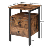 HOOBRO Bedside Table with 2 Drawers, Industrial Sofa Side End Table, Nightstand, End Table with Storage Shelves, for Living Room, Bedroom, Accent Furniture, Easy Assembly, Rustic Brown EBF43BZ01G2 HOOBRO