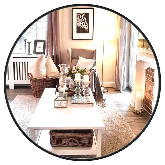 Dripex 40cm Round Mirror, Circle Hanging Wall Mirror - Home Decorative Wall Mounted Vanity Mirror for Bathroom, Dressing Room & Living Room, Black Dripex