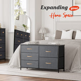 Nicehill Dresser for Bedroom with 5 Drawers, Storage Organizer, Wide Chest of Drawers for Closet, Clothes, Kids, Baby, TV Stand, Wood Board, Fabric Drawers(Black Grey) Nicehill
