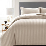 MOONLIGHT20015 Duvet Cover Sets Hotel Quality Stripes Satin Bedding Sets with Pillowcase, Reversible Hypoallergenic Soft Breathable Bed Covers (Beige, Single) MOONLIGHT20015