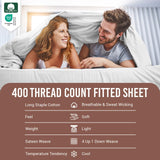 Pizuna 100% Cotton Fitted Sheets King Size White, 400 Thread Count Long Staple Cotton King Size Fitted Sheet 160x200 cm, Sateen Weave 40 cm Deep Fitted King Size Sheet 1 PC Pizuna