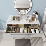 YOURLITE Dressing Table with LED Lights Mirror - White Vanity Makeup Table Set with Adjustable Brightness Mirror, Cushioned Stool and Free Make-up Organizer (White+Grey+Oval Mirror) YOURLITE