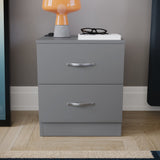 Vida Designs Large Grey Bedside Cabinet, 2 Drawer With Metal Handles & Runners, Unique Anti-Bowing Drawer Support, Riano Bedroom Furniture Vida Designs