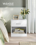 VASAGLE Bedside Table, Side Table with Drawer, Handle, Open Compartment, End Table, for Bedroom, Living Room, Classic White LET619T14 VASAGLE