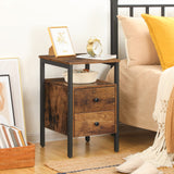 HOOBRO Bedside Table with 2 Drawers, Industrial Sofa Side End Table, Nightstand, End Table with Storage Shelves, for Living Room, Bedroom, Accent Furniture, Easy Assembly, Rustic Brown EBF43BZ01G2 HOOBRO