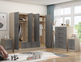 Unique Furnishings Gloss GREY Large Wardrobe - 5 Door 6 Drawers & Mirrors + Chest Of Drawers + 2 x Bedsides Unique Furnishings