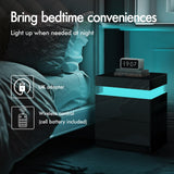 ELFORDSON LED Bedside Table with 2 Drawers and 1 Top Drawer, Bedside Cabinet with 4-side High Gloss, 16 RGB LED Colours, Side Table Nightstand for Bedroom Living Room Home Furniture, Black ELFORDSON