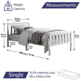 Home Treats 3ft Single Bed In White Solid Pine Wooden Frame Perfect For Adults Kids Teenagers Fitted Slats Strong Support Legs With Smooth Finish (Single) Home Treats
