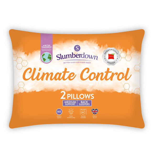 Slumberdown Climate Control Pillows 2 Pack - Temperature Regulating Medium Support Back Sleeper Pillows for Back Pain Relief - Cool Pillows for Night Sweats, Hypoallergenic, Size (48cm x 74cm) Slumberdown