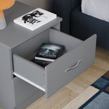 Vida Designs Large Grey Bedside Cabinet, 2 Drawer With Metal Handles & Runners, Unique Anti-Bowing Drawer Support, Riano Bedroom Furniture Vida Designs