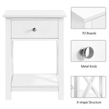 Yaheetech White Bedside Table Set of 2, X Shaped Cabinet with Drawer and Open Shelf Narrow Wooden Nightstand Storage Unit for Bedroom Small Side Table for Living Room, 40x30x55cm Yaheetech
