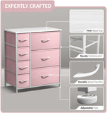 Sorbus Dresser with 7 Drawers - Furniture Storage Chest for Kidââ‚¬â„¢s, Teens, Bedroom, Nursery, Playroom, Clothes, Toys - Steel Frame, Wood Top, Tie-dye Fabric Bins (7-Drawer, Pastel Pink) Sorbus
