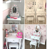 Runesol Girls Dressing Table (Age 3-7yrs) With Mirror and Stool, Children White Wooden, Kids Vanity Table with Crystal Knobs, Childs Dresser, Christmas Girl Gift, Kid Dressing Table Set Runesol