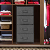 iLieber Dresser with 4 Drawers - Tall Storage Tower Unit Organiser for Bedroom, Hallway, Closet, College Dorm - Chest Drawer for Clothes, Steel Frame, Wood Top, Easy Pull Fabric Bins (Black/Charcoal) Sorbus