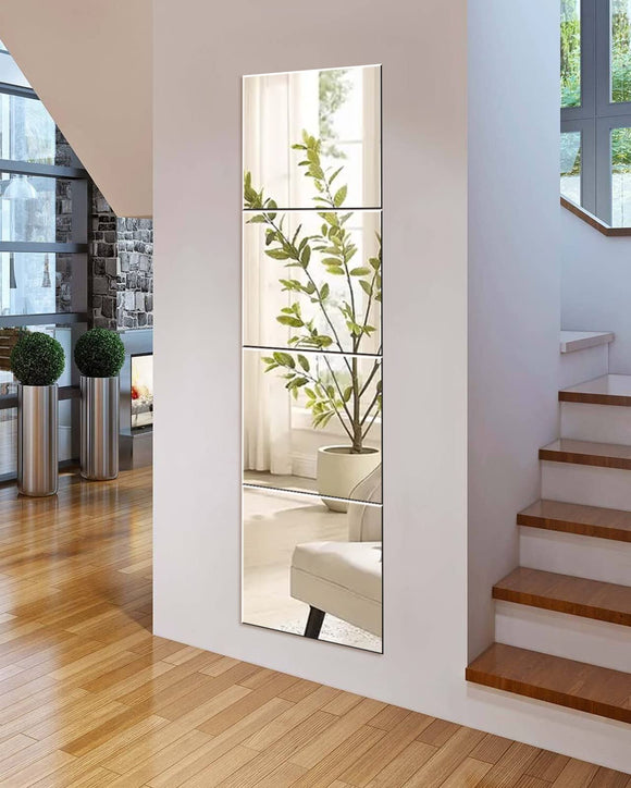 Sqinor Full Length Mirrors Long Wall Mirror Self Adhesive Mirror Tiles Glass 35x35 Stick On Mirrors for Bedroom, Living Room, Wardrobe Doors, Walls (Normal Grinding, 35x35cm, 4pcs) Sqinor