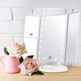 Nestling Vanity Cosmetic/ Makeup Mirror with 22 LED Lights, Touch Screen, Magnification Tri-Fold 2X 3X Magnifying, 180° Free Rotation, Dual Power Supply (White) Nestling