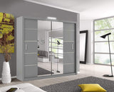 OSLO Modern Mirror sliding door wardrobe with LED Light Width 150cm/180cm/203cm (Grey, 203cm) OSLO