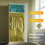 ELEGANT High Gloss Mirrored Wardrobe Set 2 Doors Wardrobe with Mirror and 4 Drawer Chest and Bedside Cabinet, White/Oak ELEGANT