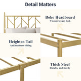 Allewie Queen Size Modern Platform Bed Frame with Vintage Headboard, 14 Inches Metal Mattress Foundation with Storage, No Box Spring Needed, Easy Assembly, Gold Allewie