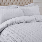 Highams Seersucker Duvet Cover with Pillow Case Bedding Set, Luxury White - Double Highams