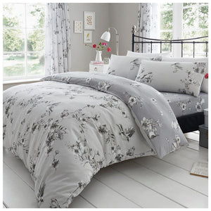 GC GAVENO CAVAILIA King Size Duvet Cover With Pillow Cases | Polycotton Quilt Bed Set | Flower Bedding Set King Size| Grey GC GAVENO CAVAILIA