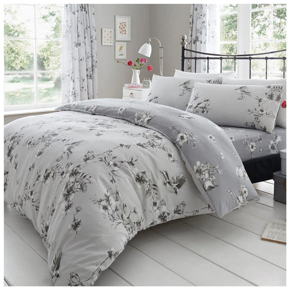 GC GAVENO CAVAILIA King Size Duvet Cover With Pillow Cases | Polycotton Quilt Bed Set | Flower Bedding Set King Size| Grey GC GAVENO CAVAILIA