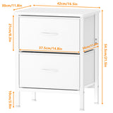 HOMIDEC Bedside Table, Bedroom Bedside Cabinet, Storage Nightstand Side Table with Metal Frame and 2 Large Capacity Fabric Drawers for Bedroom, Living Room, White HOMIDEC
