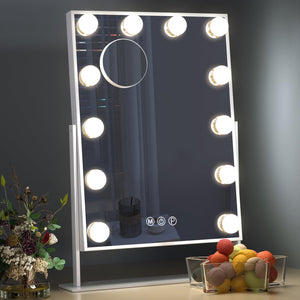 Hansong Hollywood Vanity Mirror with Lights 12 Dimmable LED Bulbs Lighted Makeup Mirror with 3 Color Light & 10X Magnifying Touchscreen Control 360° Rotation Dressing Table Mirror Hansong