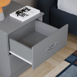 Vida Designs Large Grey Bedside Cabinet, 2 Drawer With Metal Handles & Runners, Unique Anti-Bowing Drawer Support, Riano Bedroom Furniture Vida Designs