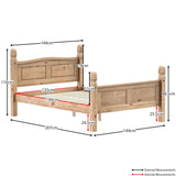 Vida Designs - Corona Double Bed Frame, 4 ft 6 in, High Foot End, Made from Distressed Waxed Pine, Solid Wood, Beige, 110 x 149 x 207 cm, Vida Designs