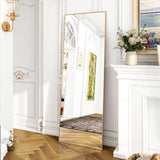 Koonmi Floor Mirror, 52 x 161 cm Mirror Full Length with Minimalist Narrow Aluminum Frame, Modern Large Wall Mirror Standing or Hanging for Living Room and Bedroom, Gold Koonmi