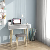 YOURLITE Dressing Table with LED Lights Mirror - White Vanity Makeup Table Set with Adjustable Brightness Mirror, Cushioned Stool and Free Make-up Organizer (White+Grey+Oval Mirror) YOURLITE