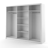 Arthauss Modern Bedroom Mirrored Sliding Door Wardrobe ARTI 2 in White Matt 250cm - Flat Pack Mirrored Wardrobe with Hanging Rails and Spacious Drawers - Ideal for Compact Spaces Arthauss