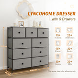 LYNCOHOME Chest of Drawer Bedroom, Drawers Storage Unit, Fabric Dresser with Metal Frame and Wooden Top, for Bedroom Living room, Nursery, Closet LYNCOHOME