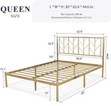 Allewie Queen Size Modern Platform Bed Frame with Vintage Headboard, 14 Inches Metal Mattress Foundation with Storage, No Box Spring Needed, Easy Assembly, Gold Allewie