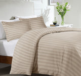 MOONLIGHT20015 Duvet Cover Sets Hotel Quality Stripes Satin Bedding Sets with Pillowcase, Reversible Hypoallergenic Soft Breathable Bed Covers (Beige, Single) MOONLIGHT20015