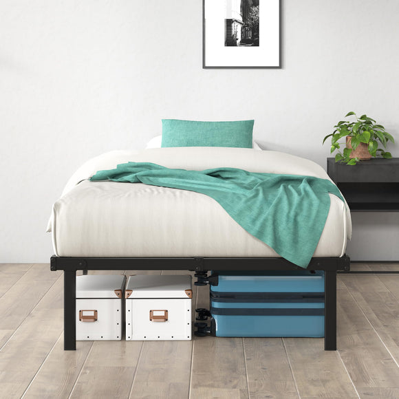 Zinus Caleb Single Bed frame - Bed 90x190 cm - 36cm Height - Metal bed frame with Underbed storage and steel slat support - Foldable bed - Black ZINUS