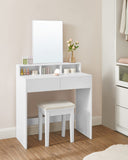 VASAGLE Dressing Table with Large Rectangular Mirror, Vanity Table with 2 Drawers and 3 Open Compartments, Vanity Table, Modern Style, White RDT113W01 VASAGLE