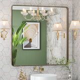 LOAAO 36”X36” Bronze Bathroom Mirrors for Vanity, Rounded Rectangle Brushed Bronze Metal Frame Mirror, Anti-Rust, Tempered Glass, Hangs Horizontally or Vertically LOAAO