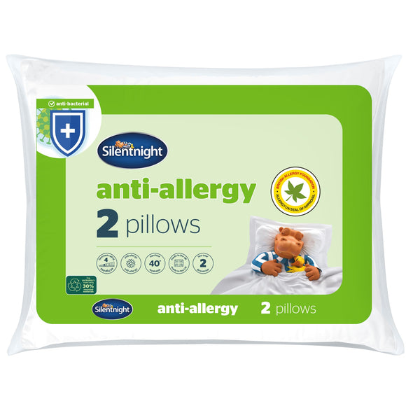 Silentnight Anti-Allergy Pillows 2 Pack – Soft Medium Support Anti Bacterial, Bed Hotel Pillows for Back, Stomach and Side Sleepers, White Silentnight