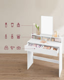 VASAGLE Dressing Table with Large Rectangular Mirror, Vanity Table with 2 Drawers and 3 Open Compartments, Vanity Table, Modern Style, White RDT113W01 VASAGLE