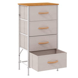 KU Syang Dresser with 4 Drawers - Fabric Chest of Drawers with Large Storage Space, Modern Tall Tower Unit Storage Organiser for Living Room/Bedroom, Wooden Top and Metal Frame (White/Grey) KU Syang