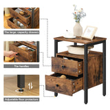 HOOBRO Bedside Table with 2 Drawers, Industrial Sofa Side End Table, Nightstand, End Table with Storage Shelves, for Living Room, Bedroom, Accent Furniture, Easy Assembly, Rustic Brown EBF43BZ01G2 HOOBRO