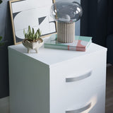 Movian Amazon Brand High Gloss Bedside Cabinet White, 2 Drawer With Metal Handles and Runners, Unique Anti-Bowing Drawer Support, Bedroom Furniture Movian