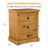 Vida Designs 3 Drawer Bedside Chest Distressed Waxed Rectangular Nightstand Table, Solid Pine Wood, 35 cm D x 48 cm W x 60 cm H Vida Designs