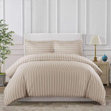 MOONLIGHT20015 Duvet Cover Sets Hotel Quality Stripes Satin Bedding Sets with Pillowcase, Reversible Hypoallergenic Soft Breathable Bed Covers (Beige, Single) MOONLIGHT20015
