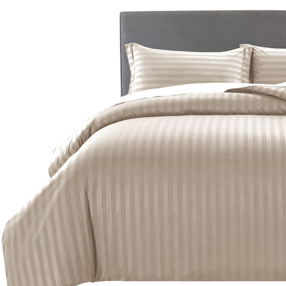 MOONLIGHT20015 Duvet Cover Sets Hotel Quality Stripes Satin Bedding Sets with Pillowcase, Reversible Hypoallergenic Soft Breathable Bed Covers (Beige, Single) MOONLIGHT20015
