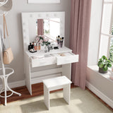 Jooli H White Dressing Table Set with Hollywood LED Lights Mirror, Vanity Makeup Table 2 Large Drawers and Stool Jooli H